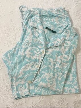 Ralph Lauren Aqua & White Floral Button-Up Pajama Short Set
